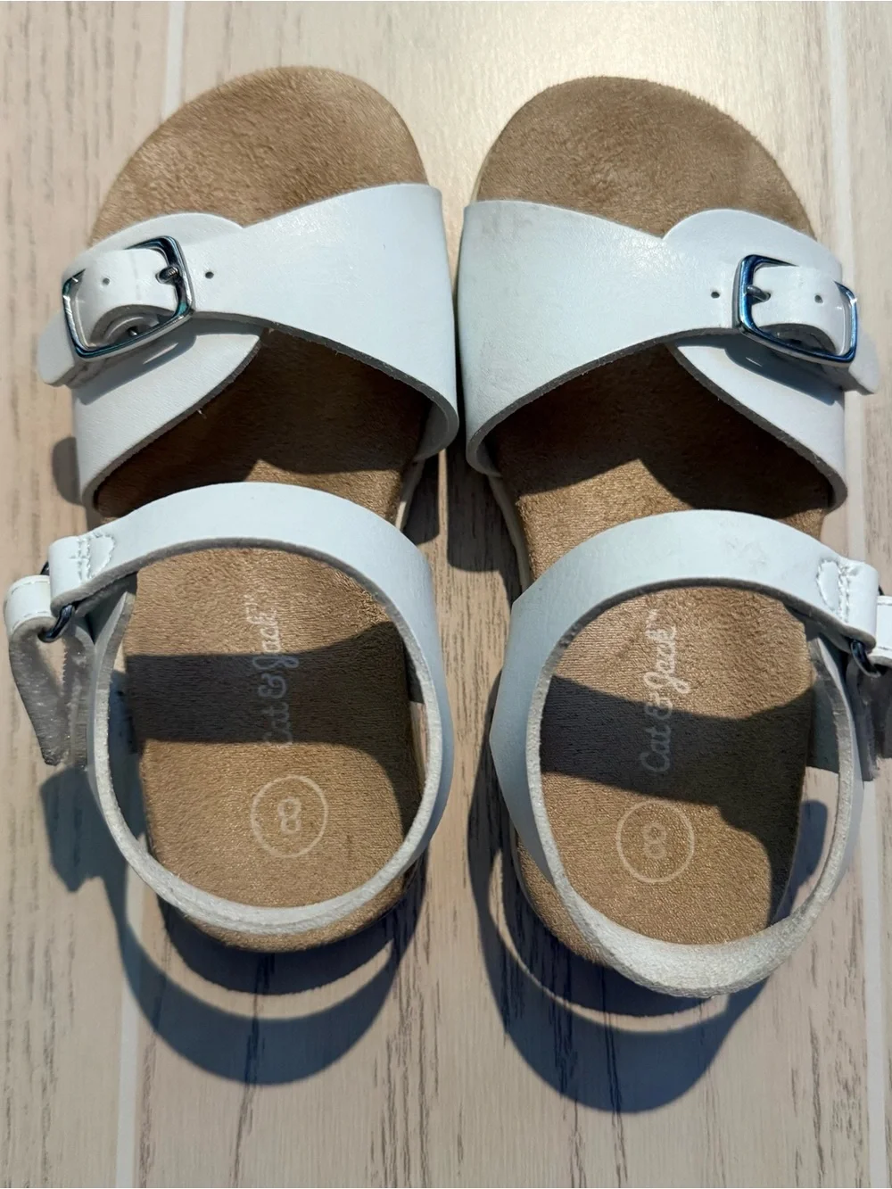 Cat & Jack Toddler Girls Size 8 White Brown Strappy Sandals 2‎ Pair Lot